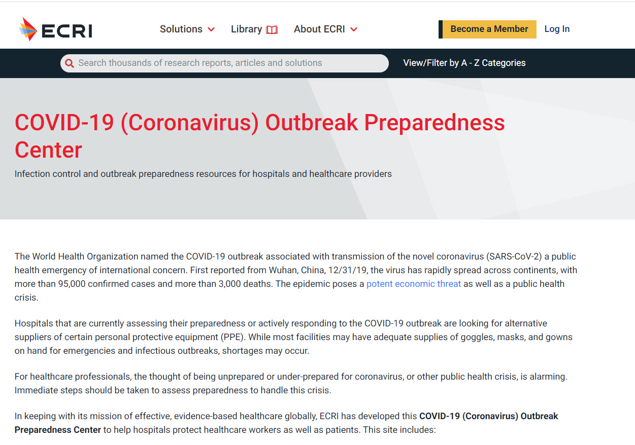 ECRI COVID-19 Outbreak Preparation Center