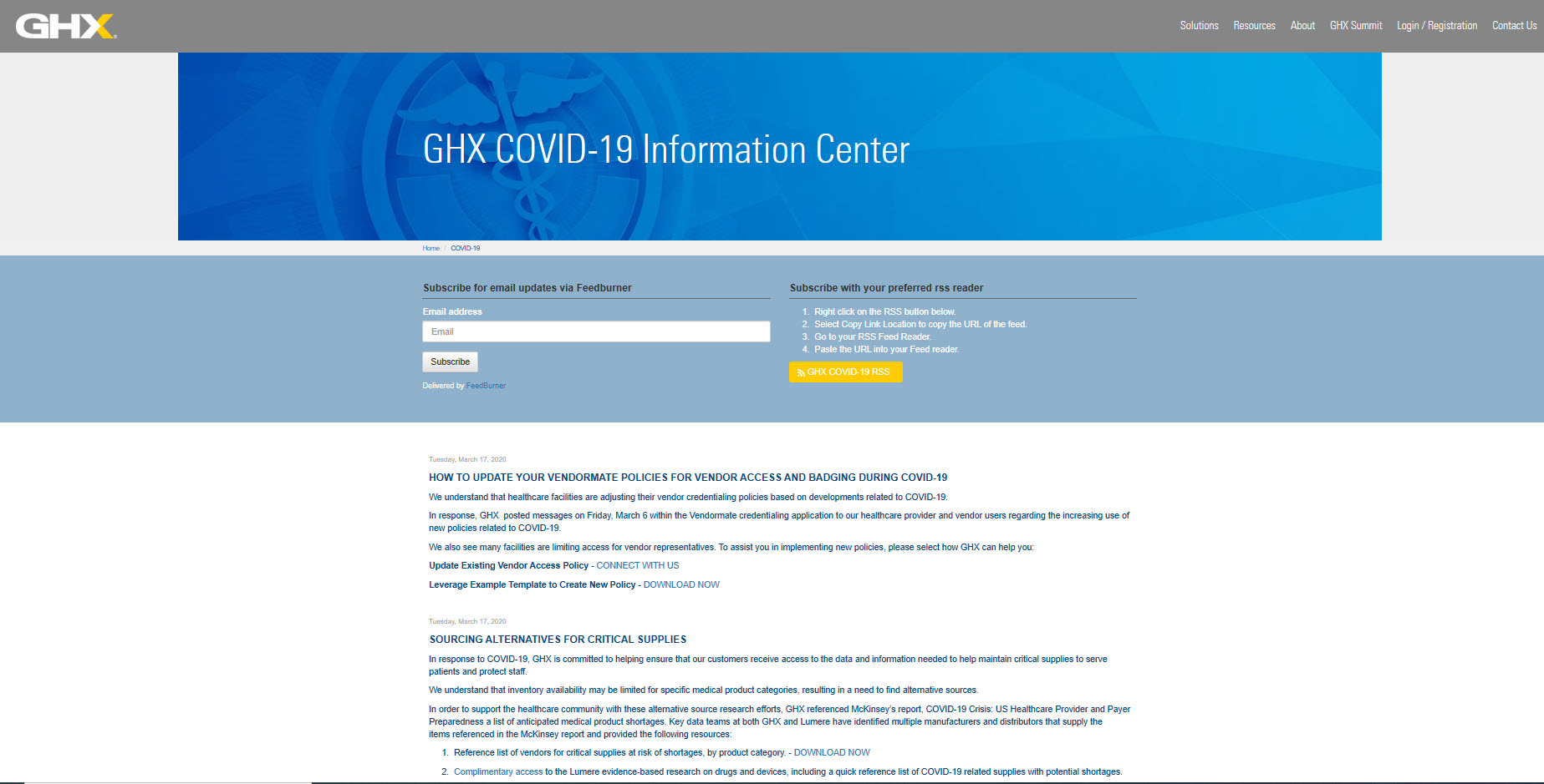 GHX COVID-19 Information Center